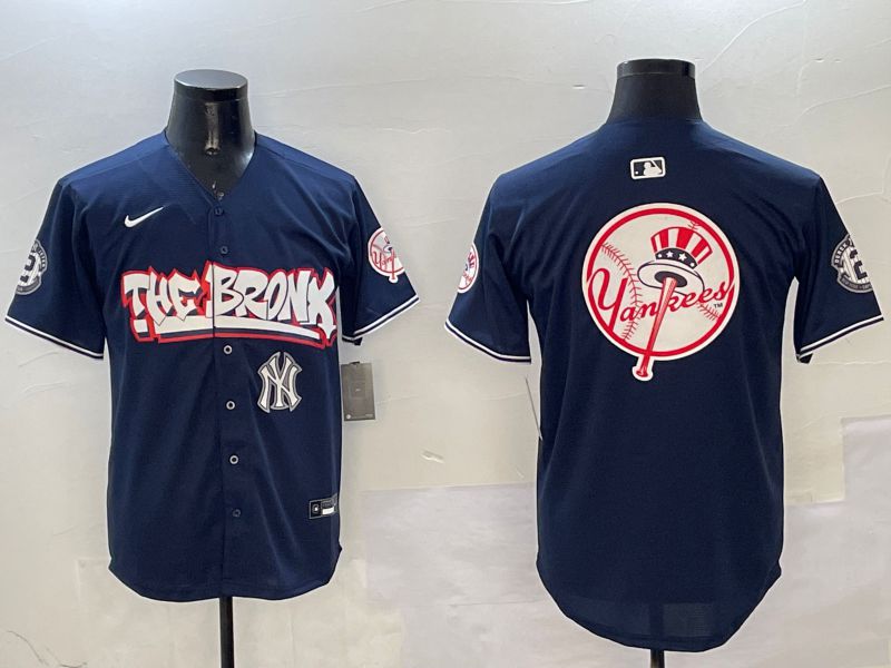 Men New York Yankees Blank Drak Blue four generations Joint Name 2025 Nike MLB Jersey style 30